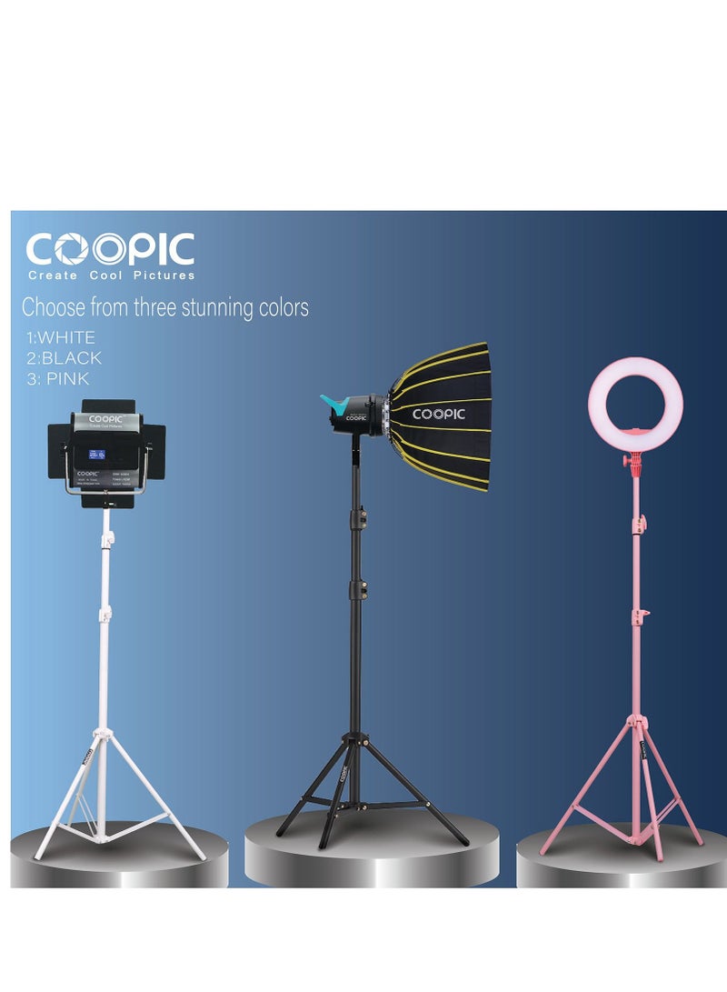 COOPIC 2pcs L210 Adjustable Lightweight Sturdy Aluminum Tripod Stand with Maximum height 210cm / 7f / 83inch and 1/4 Screw fit for Reflectors Softboxes Lights Umbrellas etc, Max. Load 7kg Pink Color