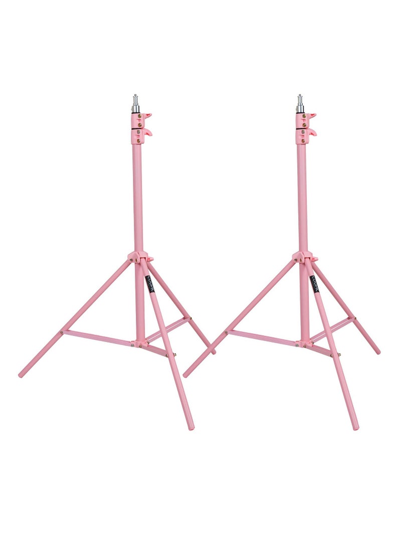 COOPIC 2pcs L210 Adjustable Lightweight Sturdy Aluminum Tripod Stand with Maximum height 210cm / 7f / 83inch and 1/4 Screw fit for Reflectors Softboxes Lights Umbrellas etc, Max. Load 7kg Pink Color