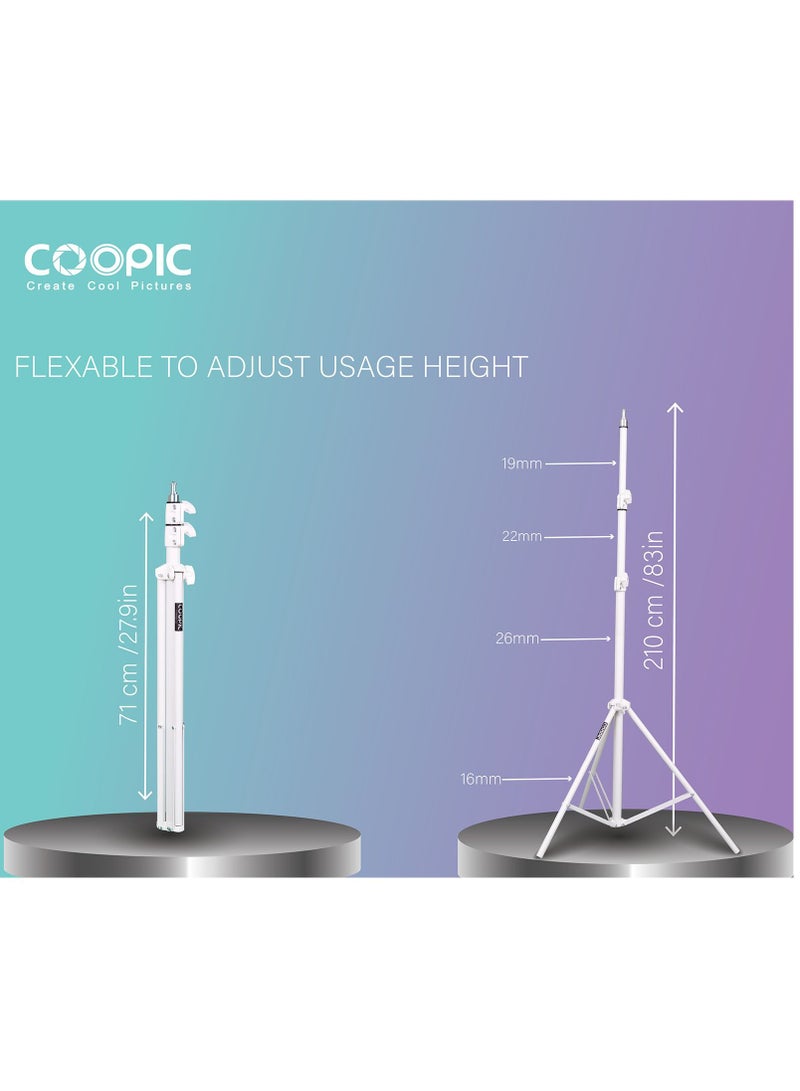 COOPIC 2pcs L210 Adjustable Lightweight Sturdy Aluminum Tripod Stand with Maximum height 210cm / 7f / 83inch and 1/4 Screw fit for Reflectors Softboxes Lights Umbrellas etc, Max. Load 7kg White Color