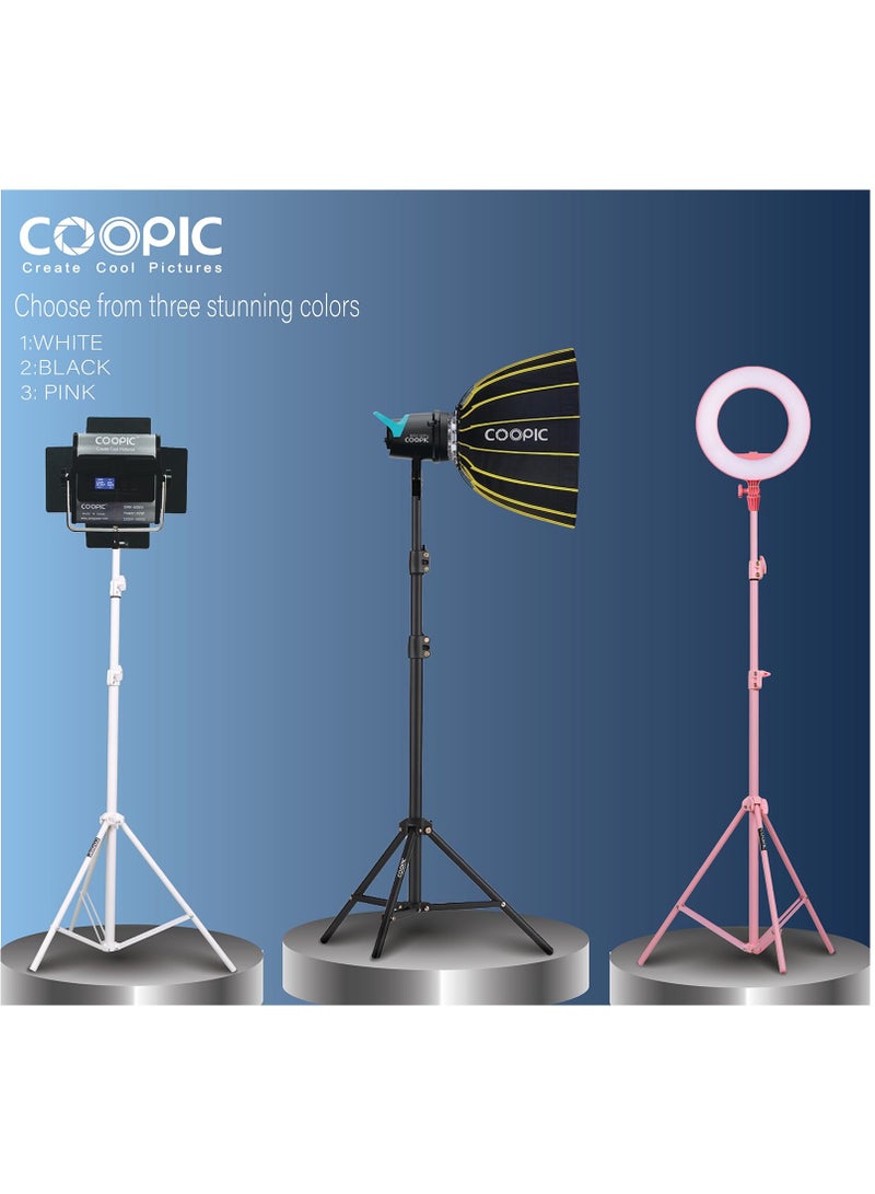 COOPIC 2pcs L210 Adjustable Lightweight Sturdy Aluminum Tripod Stand with Maximum height 210cm / 7f / 83inch and 1/4 Screw fit for Reflectors Softboxes Lights Umbrellas etc, Max. Load 7kg White Color