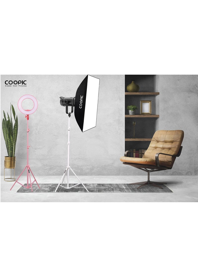 COOPIC 2pcs L210 Adjustable Lightweight Sturdy Aluminum Tripod Stand with Maximum height 210cm / 7f / 83inch and 1/4 Screw fit for Reflectors Softboxes Lights Umbrellas etc, Max. Load 7kg White Color