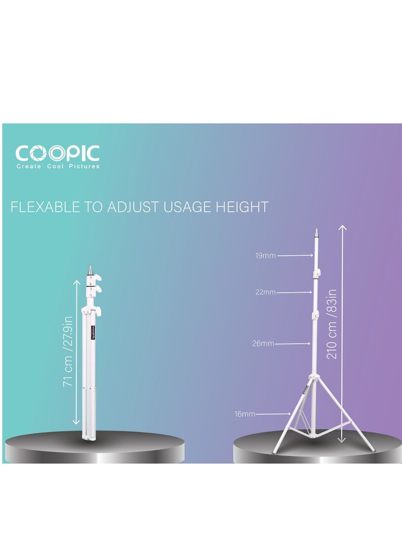 COOPIC L210 Adjustable Lightweight Sturdy Aluminum Tripod Stand with Maximum height 210cm / 7f / 83inch and 1/4 Screw fit for Reflectors Softboxes Lights Umbrellas etc, Max. Load 7kg White Color