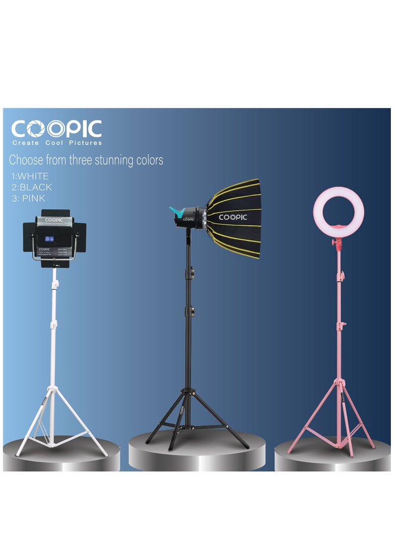 COOPIC L210 Adjustable Lightweight Sturdy Aluminum Tripod Stand with Maximum height 210cm / 7f / 83inch and 1/4 Screw fit for Reflectors Softboxes Lights Umbrellas etc, Max. Load 7kg White Color