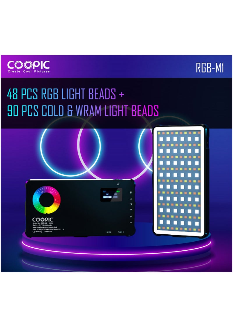 COOPIC RGB-M1 2500K-9000K LED Video Light 24 Scene Mode effects with High CRI>95 true color used for Live Streaming, wedding, interview, macro, any creative shooting, etc.