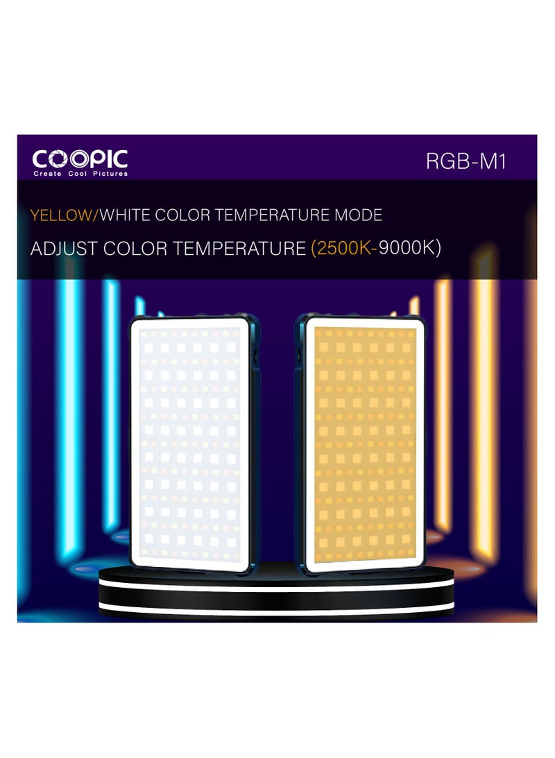 COOPIC RGB-M1 2500K-9000K LED Video Light 24 Scene Mode effects with High CRI>95 true color used for Live Streaming, wedding, interview, macro, any creative shooting, etc.