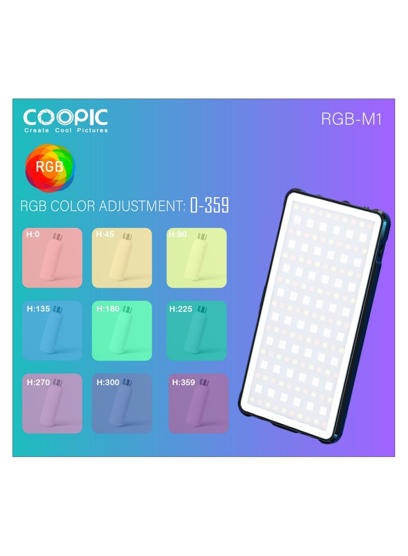 COOPIC RGB-M1 2500K-9000K LED Video Light 24 Scene Mode effects with High CRI>95 true color used for Live Streaming, wedding, interview, macro, any creative shooting, etc.