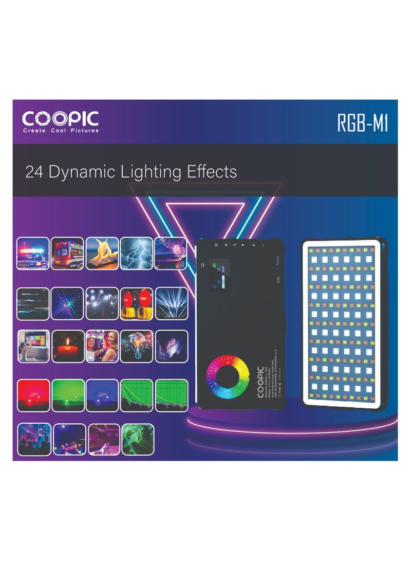 COOPIC RGB-M1 2500K-9000K LED Video Light 24 Scene Mode effects with High CRI>95 true color used for Live Streaming, wedding, interview, macro, any creative shooting, etc.