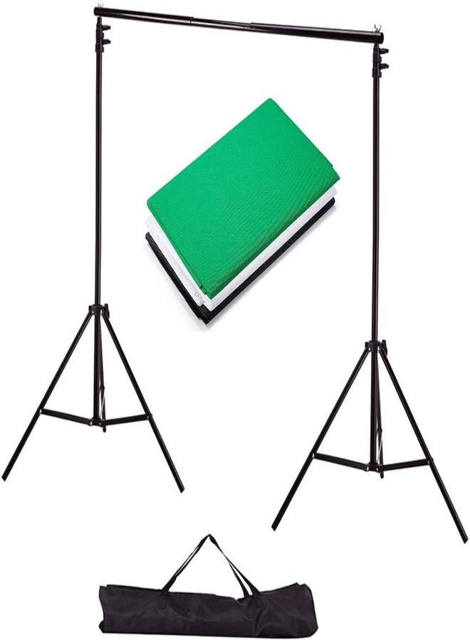 Padom 2x2m Background Stand with 2x3m 3 Backdrops Green, White,Black Lighting Photography Kit