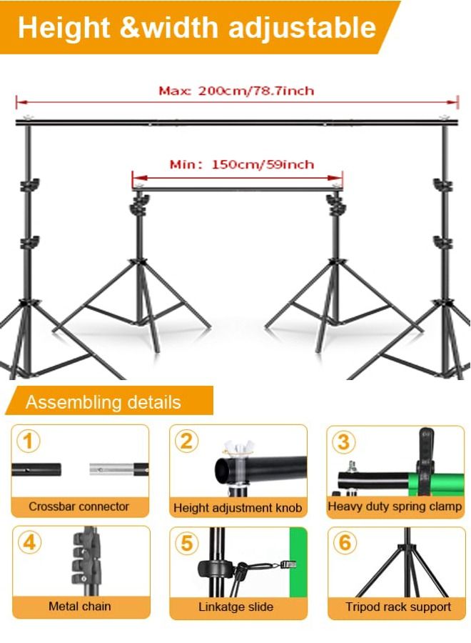 Padom Backdrop Stand 6.5X6.5ft, 2X2m with Spring Clamp, Photo Video Party Background Stand Support System for Wedding, Photography, Advertising Display, Parties, with Carring Bag