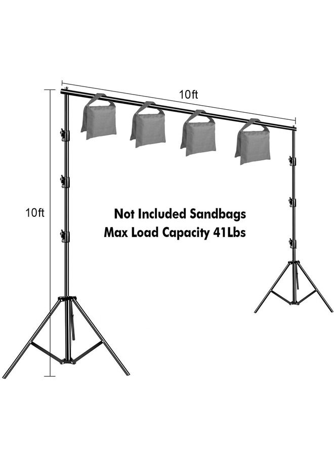 Padom 10 x 10Ft Photo Video Studio Heavy Duty Adjustable Muslin Backdrop Stand Background Support System Kit for Photography with Carrying Bag，4 Pcs Spring Clamps (3M*3M)