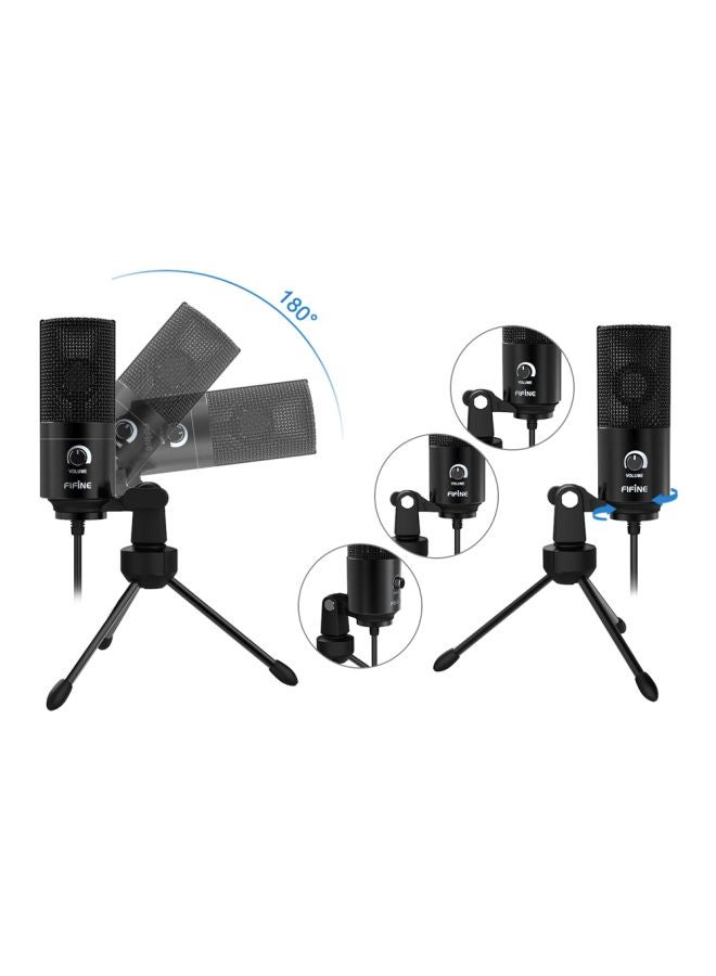 K669B Metal USB Microphone Condenser For Recording On Windows PC & Laptops, Cardioid Studio for Voice Recording, Input Volume Control Knob, Streaming And YouTube Videos K669B Black