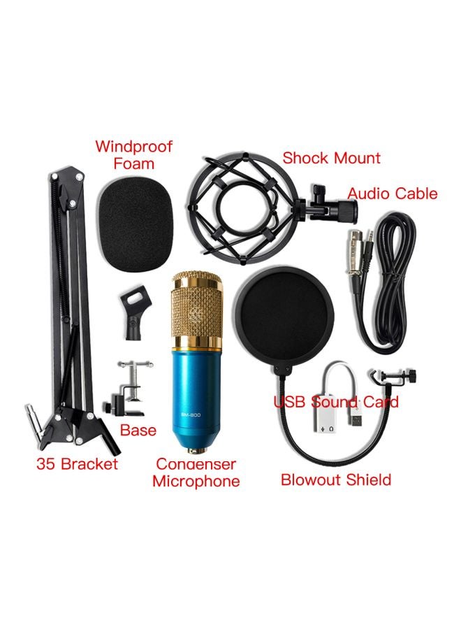 Condenser Microphone With Accessories Set BM-800 Black/Blue/Gold