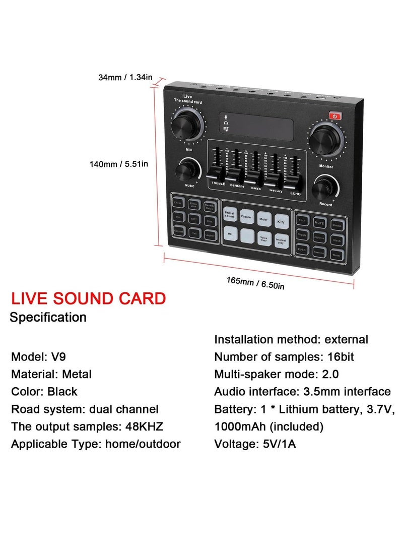 Multifunctional Live V9 Sound Card and BM800 Suspension Microphone Kit Broadcasting Condenser Microphone Set Intelligent Webcast Live Sound Card for Computers and Mobile