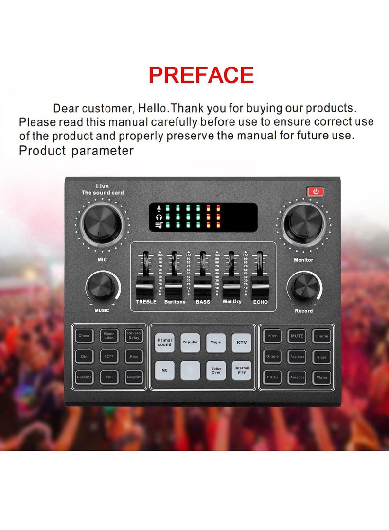 V9 Sound Card & BM800 Pro Microphone Condenser Microphone Capacitor Recording Microphone Audio Interface Studio Stereo Live Streaming Sound Card