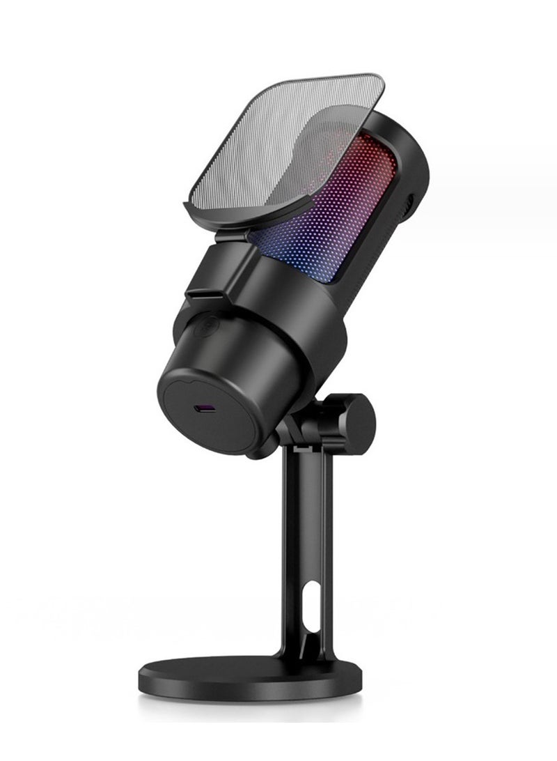 Gaming Microphone, USB PC Mic for Streaming, Podcasts, Recording, Condenser Computer Desktop Mic on Mac/PS4/PS5, with RGB Control, Mute Touch, Headphone Jack, Pop Filter, Stand-AmpliGame A8