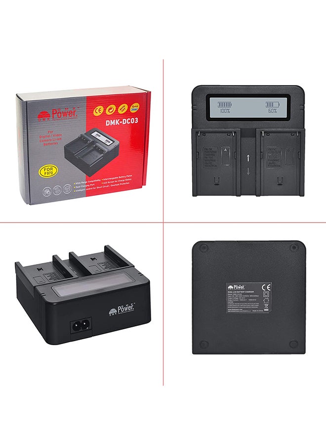 Dc03 Fast Dual Digital Battery Charger For Sony Np-F970 Fm50 Black