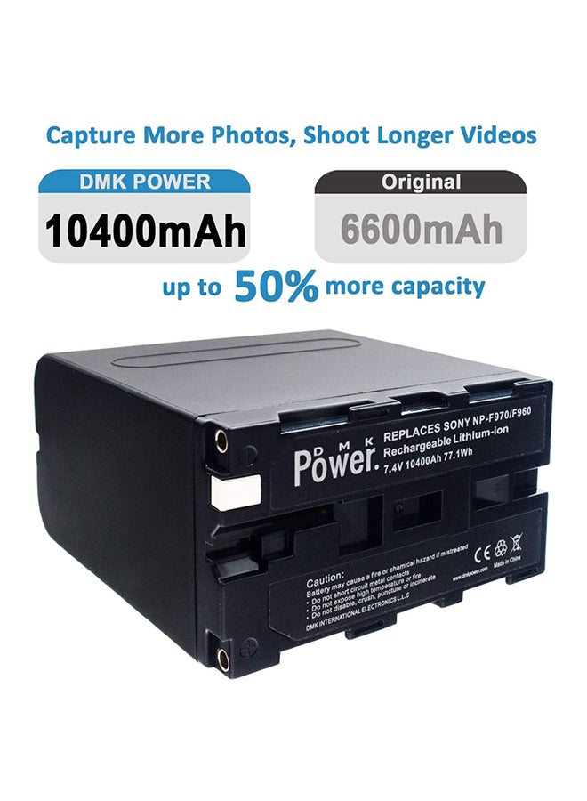 2-Piece Npf970/960 Battery 10400Mah For Led Video Light And Monitor Black
