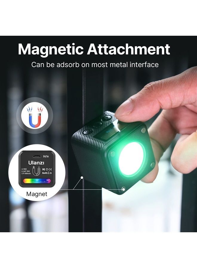 L2 RGB COB Video Light Mini Cube Lights, LED Camera Light 360° Full Color Portable Photography Video Lighting, 800mAh Rechargeable & Magnetic Designs and 11 Dynamic Light Effects