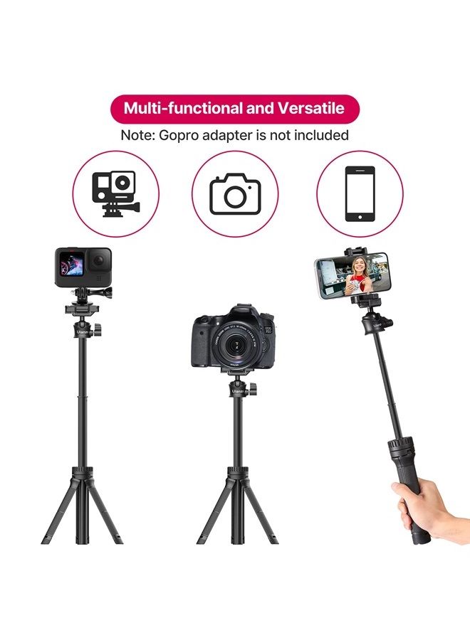 Ulanzi MT-34 Extendable Pole Tripod Mini Tabletop Tripod Selfie Stick with 2 in 1 Phone Clamp, Travel Tripod for Phone 12 Canon G7X Mark III Sony ZV-1 RX100 VII A6600 Vloging Filmmaking Live Streaming