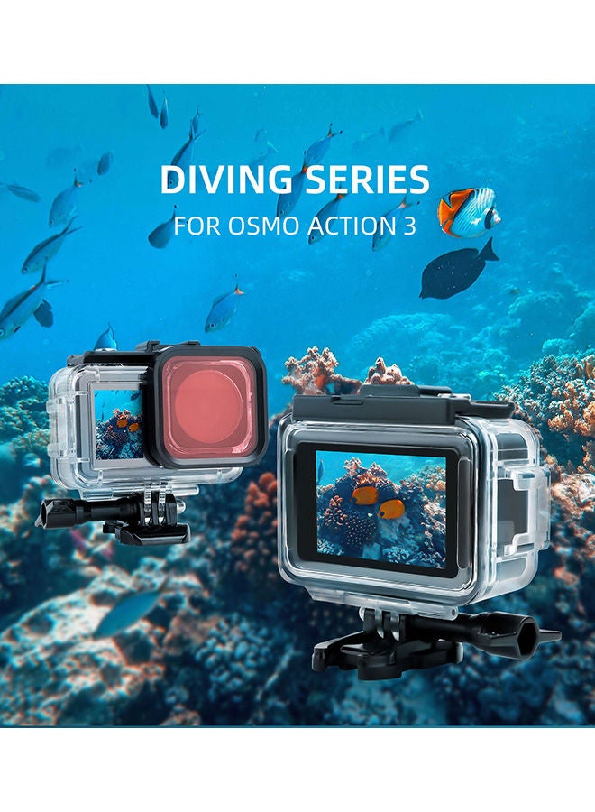 Waterproof Case Housing with 3 Pack Filter for DJI OSMO Action 3 Action Camera Accessories Diving Depth 134.2 ft (40 m) Underwater Photography Protective Shell