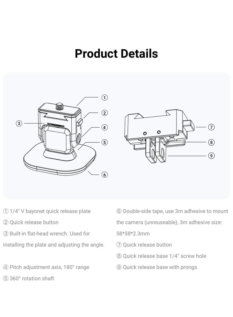 R073 Ulanzi Dash Cam Mount Car Accessories For Insta360 X3/ONE RS/ ONE X2 / ONE R / ONE X