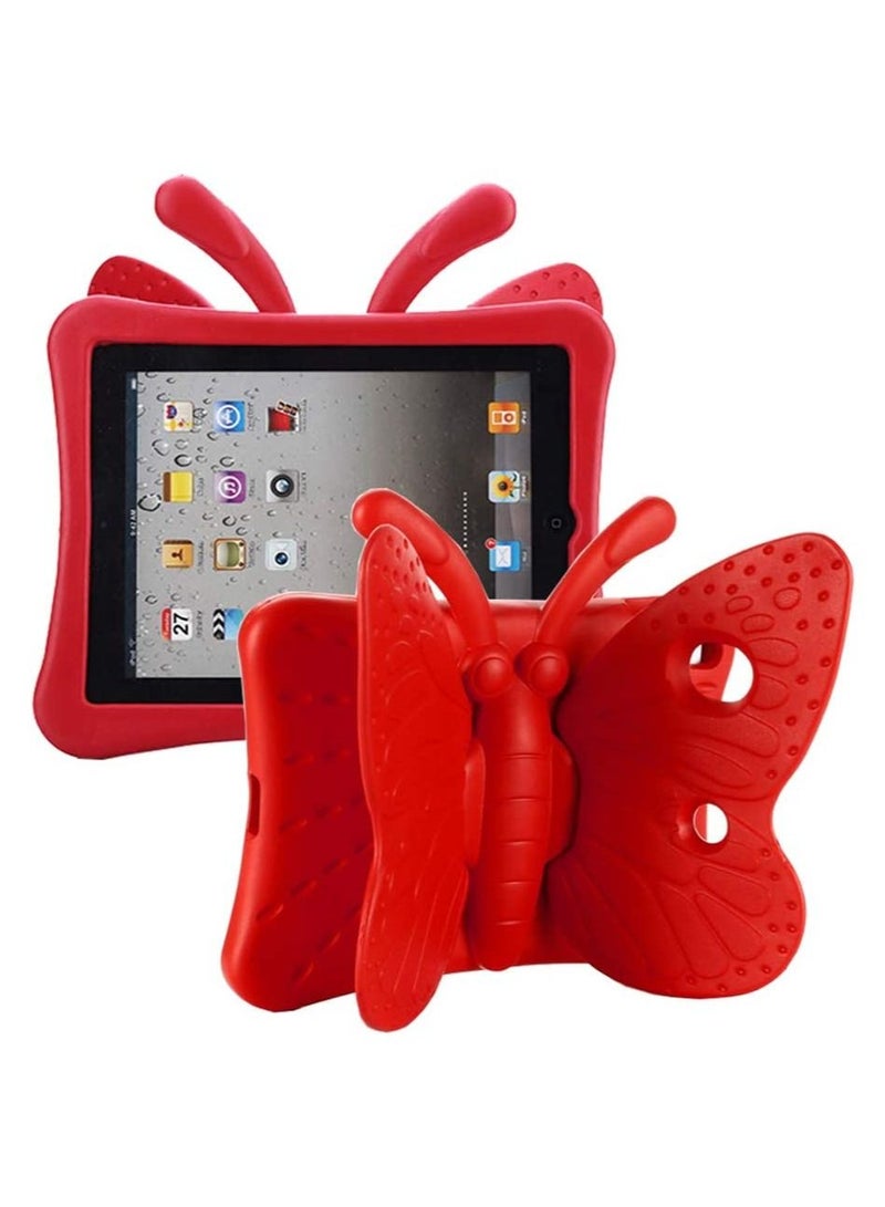 Tading iPad 10.2 Case 2020, iPad 7th Generation Case for Kids, Cute Butterfly Shockproof EVA Foam Super Protection Kid Proof Protective Stand Cover for iPad 10.2 Inch 2019 7th 2020 8th Gen - Red