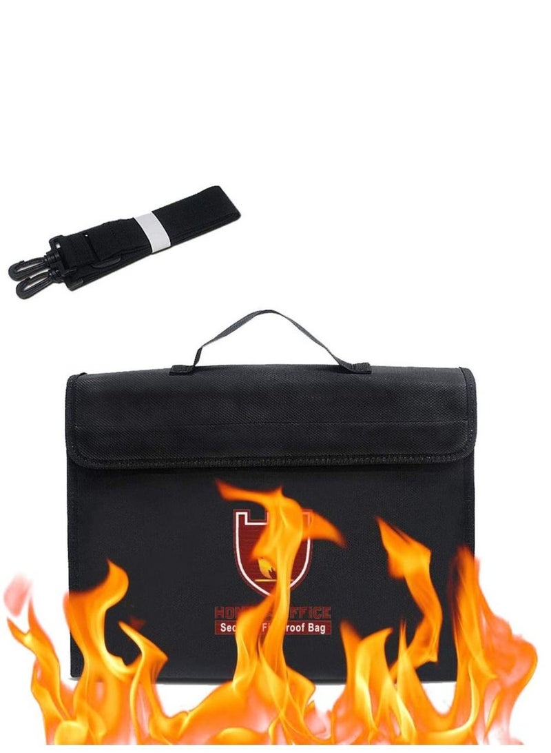 Fireproof Briefcase Bag Large Capacity with Covered Zipper and Shoulder Strap for Fire Safety Security of A4 Documents Laptop Macbook Cash Money Passports Cards for Home Office 38x28cm