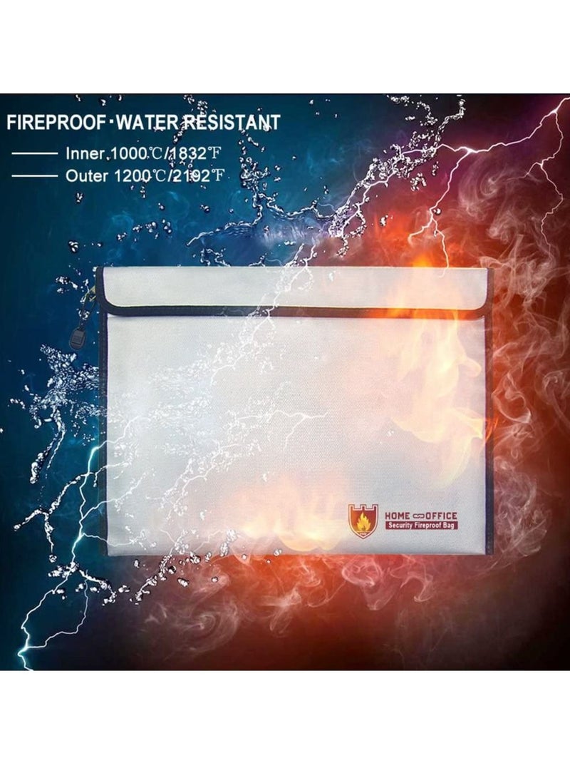 Large Fireproof Envelope Bag with Covered Zipper for Fire Safety Security of A4 Documents Laptop MacBook Cash Money Passports Cards for Home Office 38x28cm