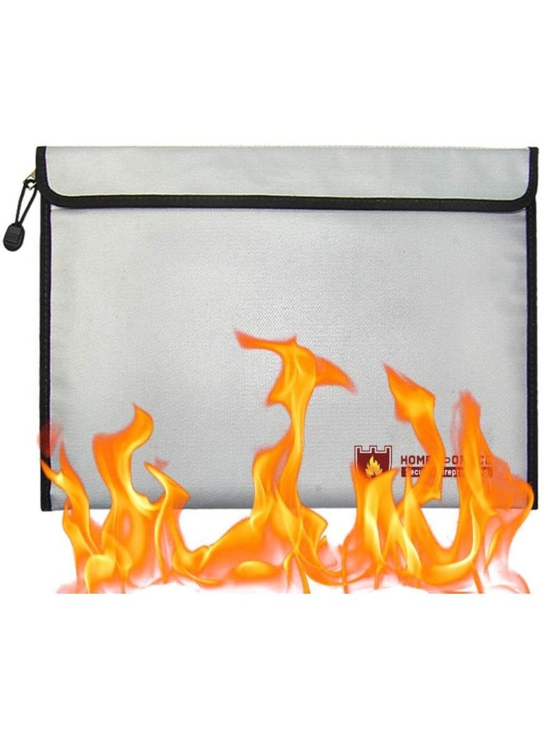 Large Fireproof Envelope Bag with Covered Zipper for Fire Safety Security of A4 Documents Laptop MacBook Cash Money Passports Cards for Home Office 38x28cm