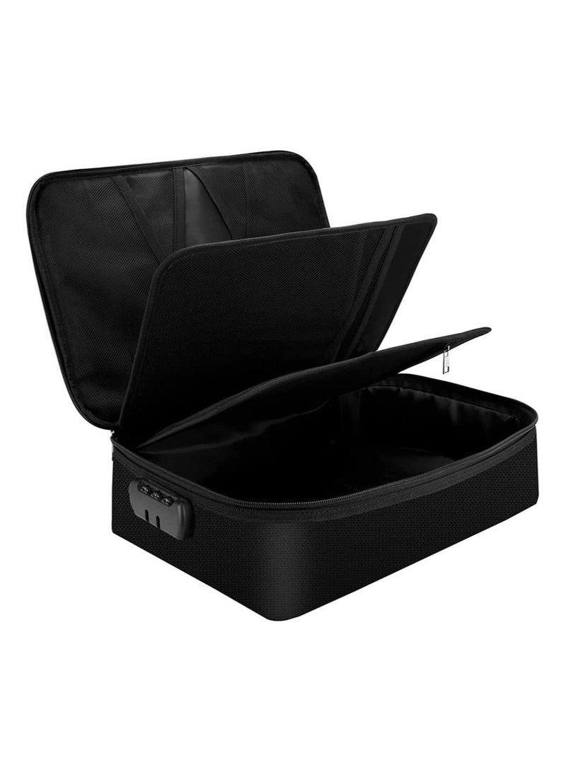 Fireproof Documents Bag with Lock Zipper Closure, Fire & Water Resistant, Multi-Layer Portable File Organizer Storage Bag for Money Cards Passport Certificates Home Office Travel (Black)