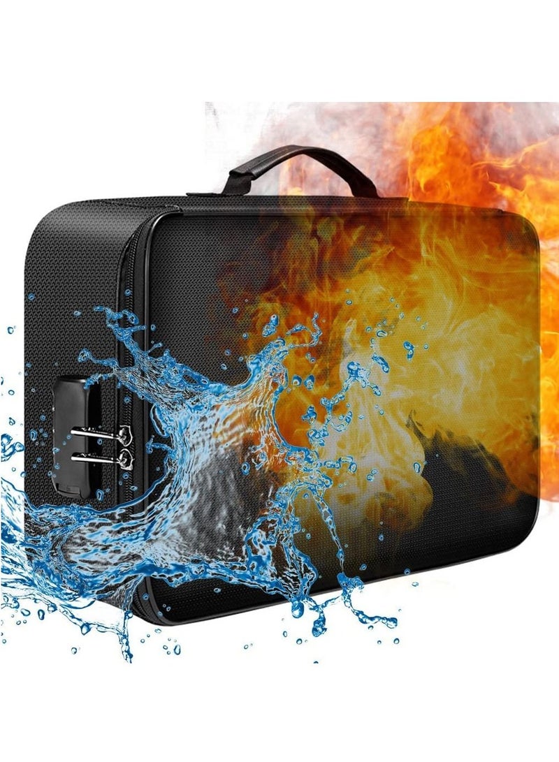 Fireproof Documents Bag with Lock Zipper Closure, Fire & Water Resistant, Multi-Layer Portable File Organizer Storage Bag for Money Cards Passport Certificates Home Office Travel (Black)