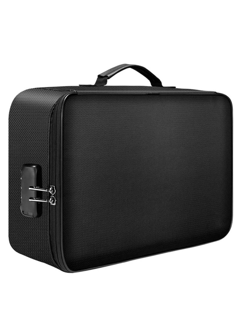 Fireproof Documents Bag with Lock Zipper Closure, Fire & Water Resistant, Multi-Layer Portable File Organizer Storage Bag for Money Cards Passport Certificates Home Office Travel (Black)