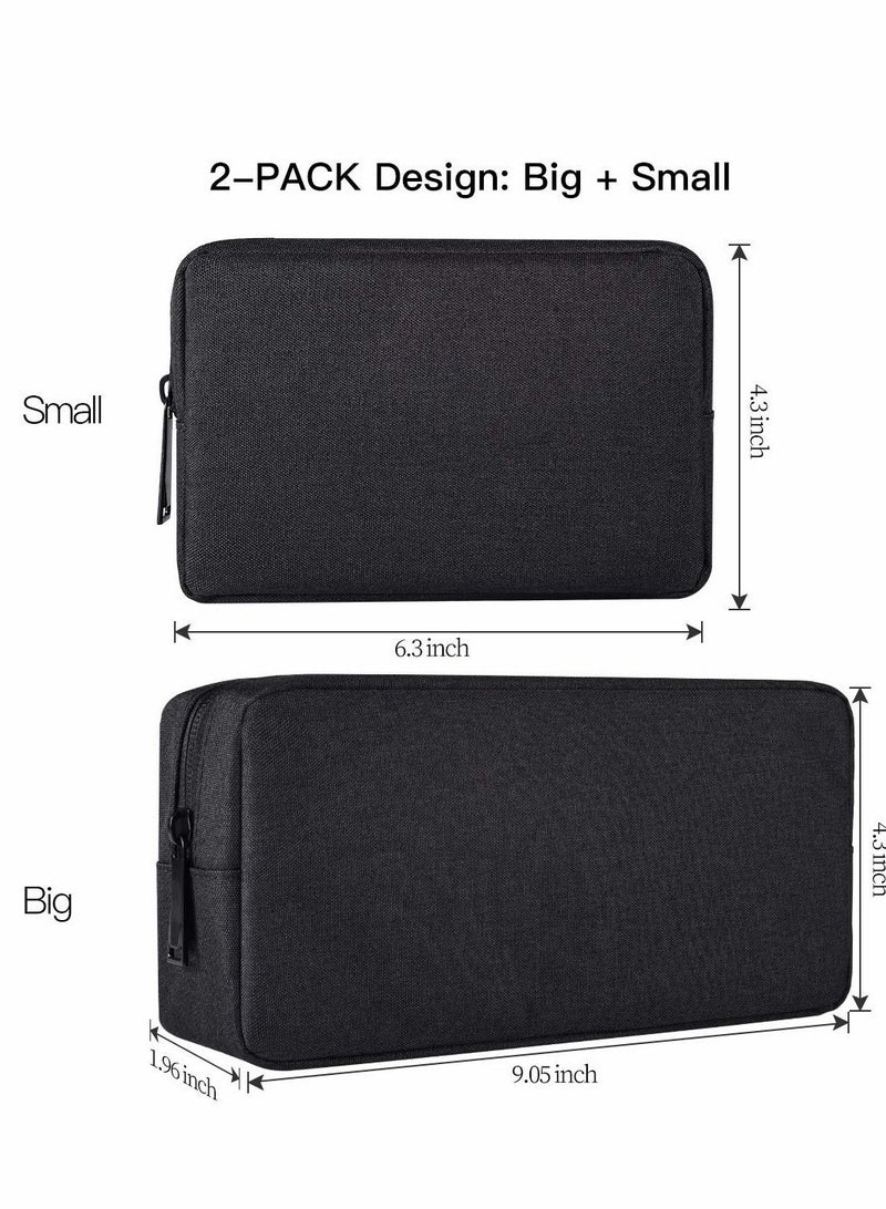 Universal Electronics Accessories Organizer, 2pack Portable Soft Carrying Storage Case Bag for Charger Usb Cables Memory Cards Earphone Flash Hard, Small and Big black