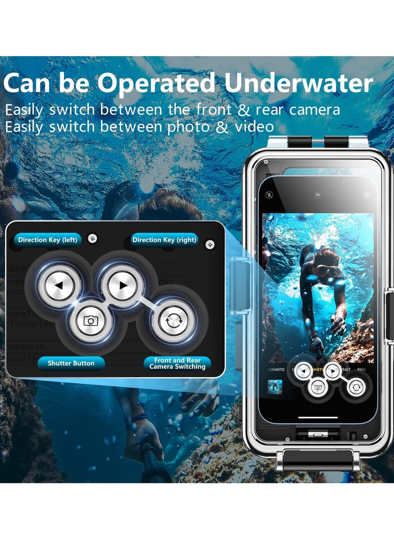 Diving Phone Case Only for iPhone Series, Snorkeling Underwater Case 98FT/30M Photo Video,Waterproof Housing for iPhone 14/Pro/Pro Max/13/12/11 with Lanyard Black