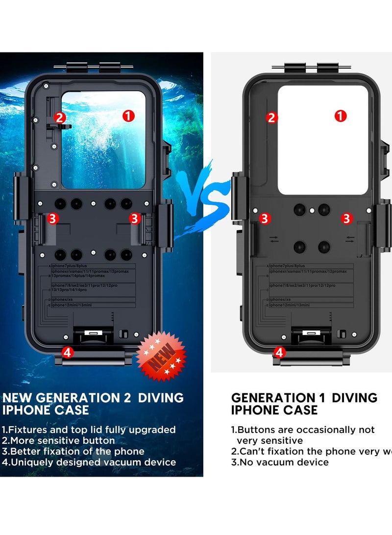 Diving Phone Case Only for iPhone Series, Snorkeling Underwater Case 98FT/30M Photo Video,Waterproof Housing for iPhone 14/Pro/Pro Max/13/12/11 with Lanyard Black