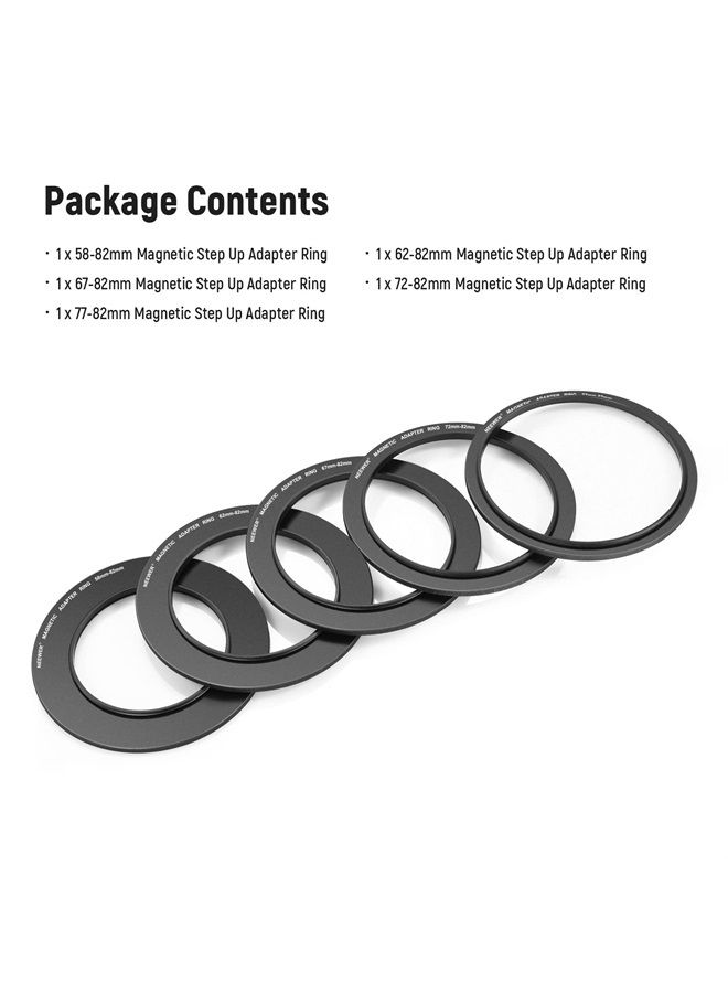 NEEWER Magnetic Step Up Filter Ring Adapter Kit: 58-82, 62-82, 67-82, 72-82, 77-82 Lens Filter Adapters, Compatible with K&F NEEWER Magnetic 82mm Filters on 77mm/72mm67mm/62mm/58mm Camera Lens