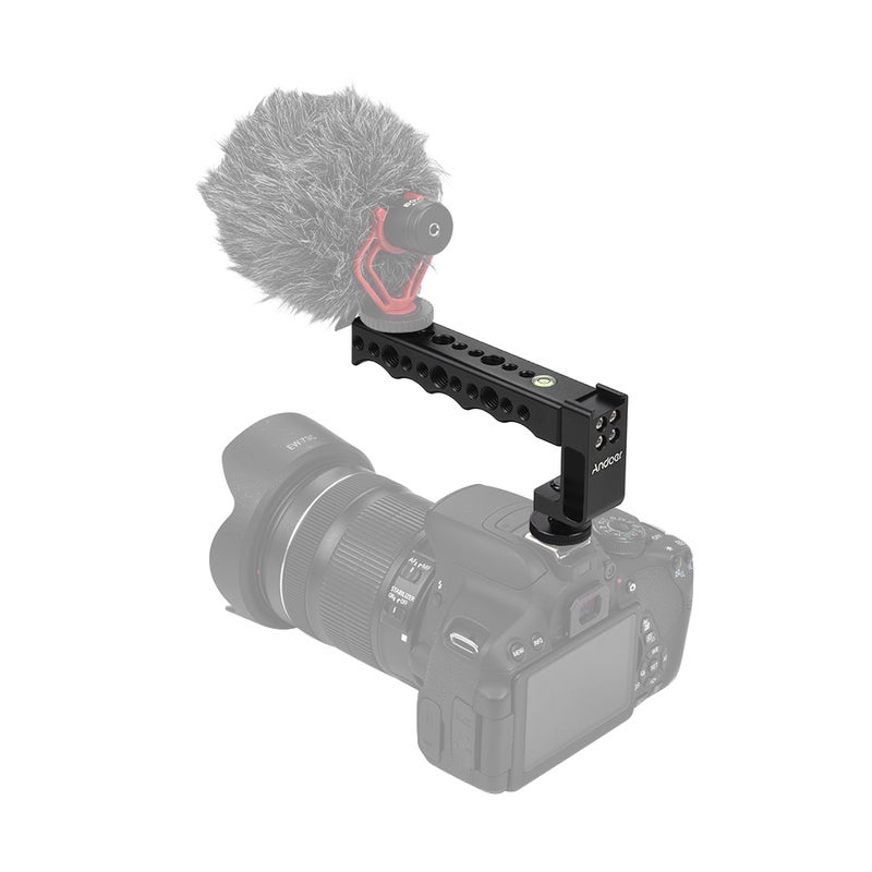 Camera Grip Top Handle With Dual Cold Shoe Base Black