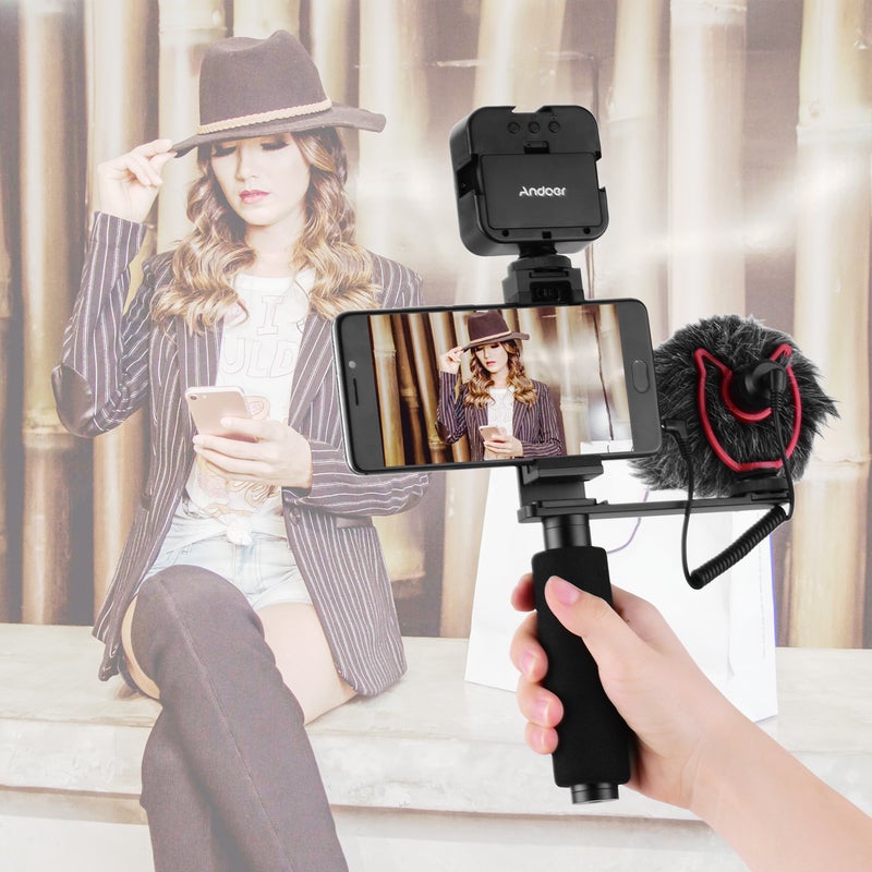 Smartphone Vlogging Hand Grip Mobile Phone Video Recording Holder Black