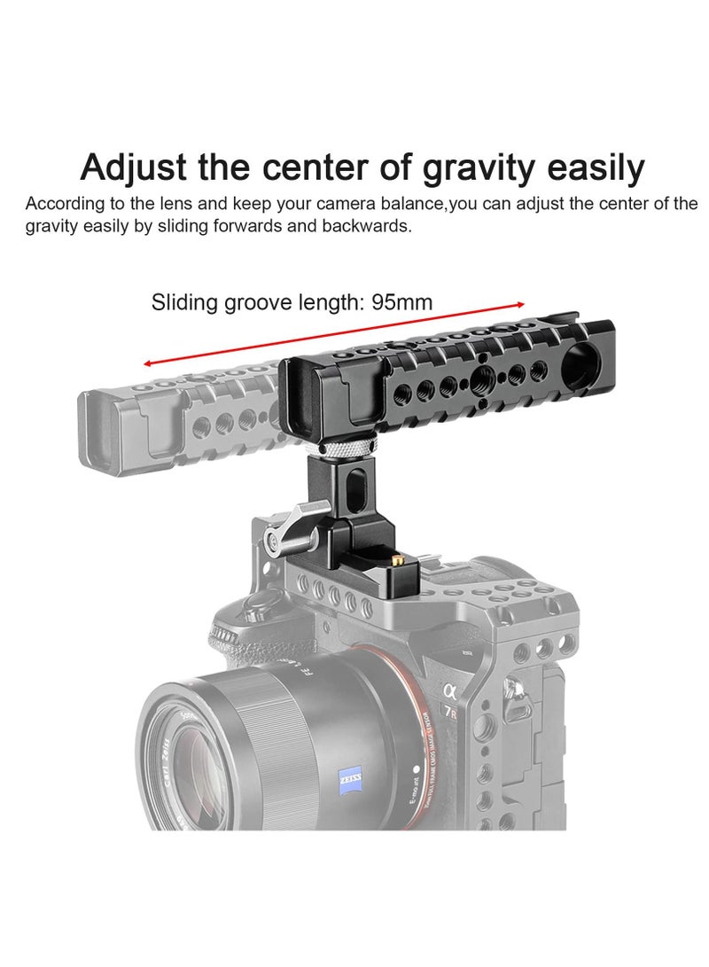Camera Cage Top Handle Grip Quick Release NATO Rail Top Handle with Cold Shoe Arri Locating Hole 15mm Rod Clamp NATO Safety Rail for Video Camera Cage Rig Camcorder Light Microphones