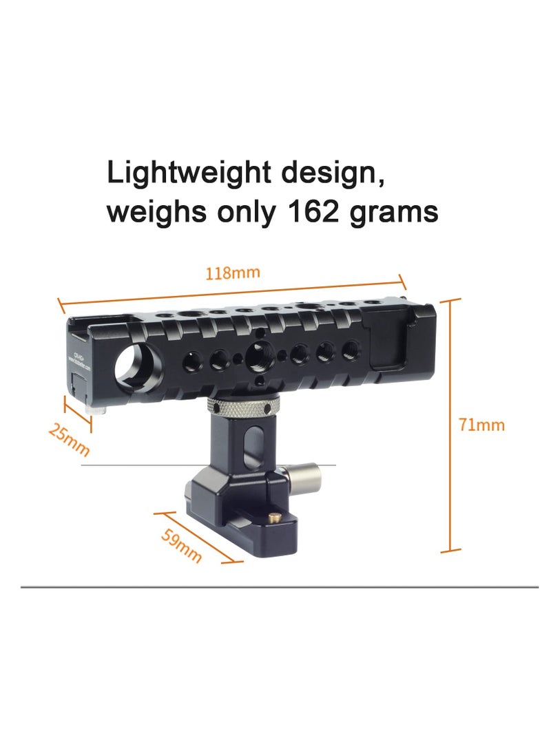 Camera Cage Top Handle Grip Quick Release NATO Rail Top Handle with Cold Shoe Arri Locating Hole 15mm Rod Clamp NATO Safety Rail for Video Camera Cage Rig Camcorder Light Microphones
