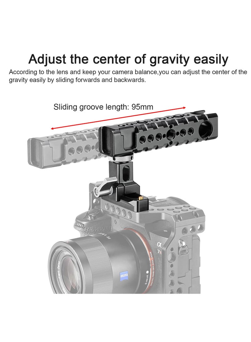 Camera Cage Top Handle Grip Quick Release NATO Rail Top Handle with Cold Shoe Arri Locating Hole 15mm Rod Clamp NATO Safety Rail for Video Camera Cage Rig Camcorder Light Microphones