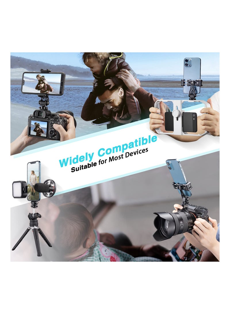 Safe Metal Phone Tripod Mount Double Cold Shoe Hot Holder 360° Adjustable Adapter for iPhone Smartphone DSLR Camera Cage Gimbal Stabilizer Vlog