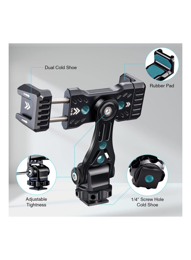 Safe Metal Phone Tripod Mount Double Cold Shoe Hot Holder 360° Adjustable Adapter for iPhone Smartphone DSLR Camera Cage Gimbal Stabilizer Vlog