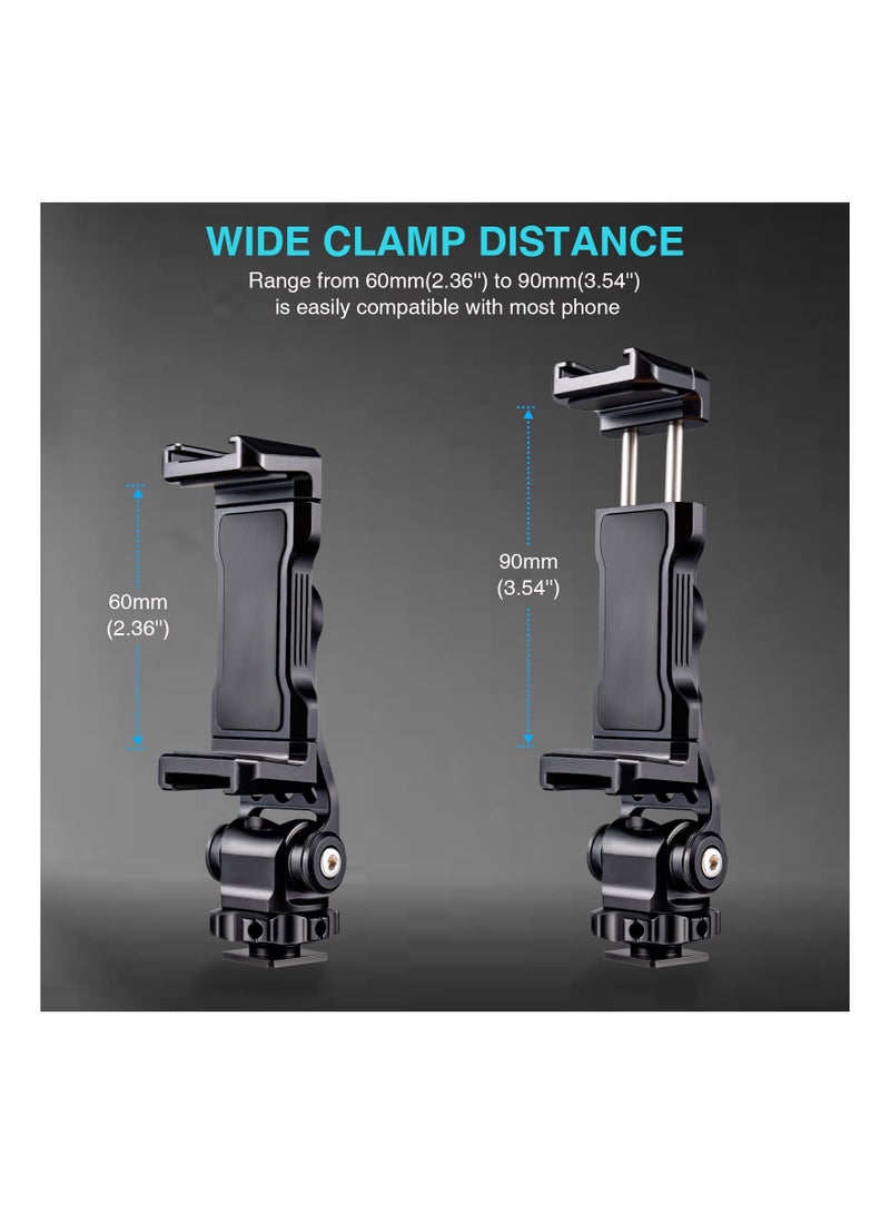 Safe Metal Phone Tripod Mount Double Cold Shoe Hot Holder 360° Adjustable Adapter for iPhone Smartphone DSLR Camera Cage Gimbal Stabilizer Vlog