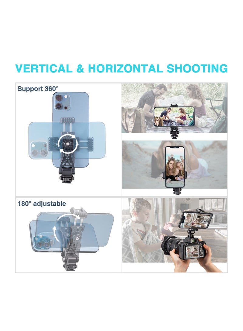 Safe Metal Phone Tripod Mount Double Cold Shoe Hot Holder 360° Adjustable Adapter for iPhone Smartphone DSLR Camera Cage Gimbal Stabilizer Vlog