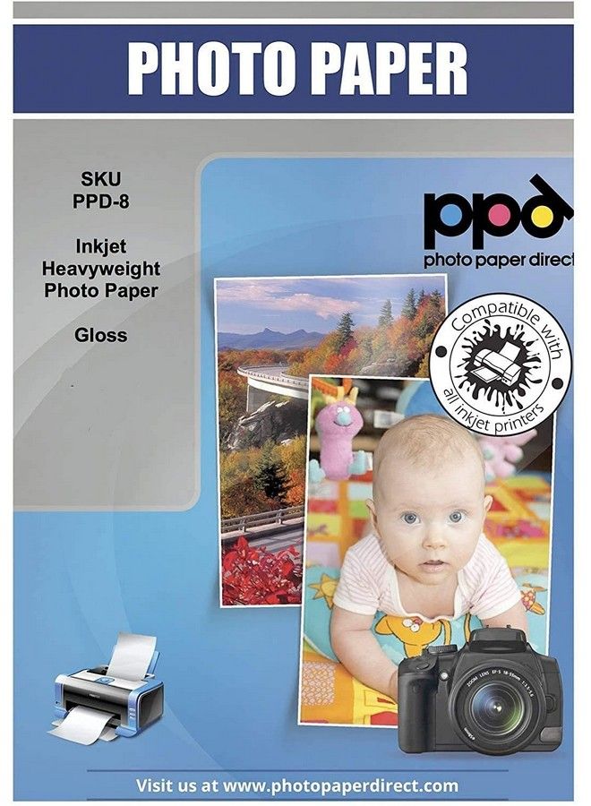 Ppd 50 Sheets Inkjet High Gloss Photo Paper 8.5X11 64Lbs 240Gsm 10.9Mil Letter Size Heavyweight Instant Dry And Waterresistant (Ppd850)
