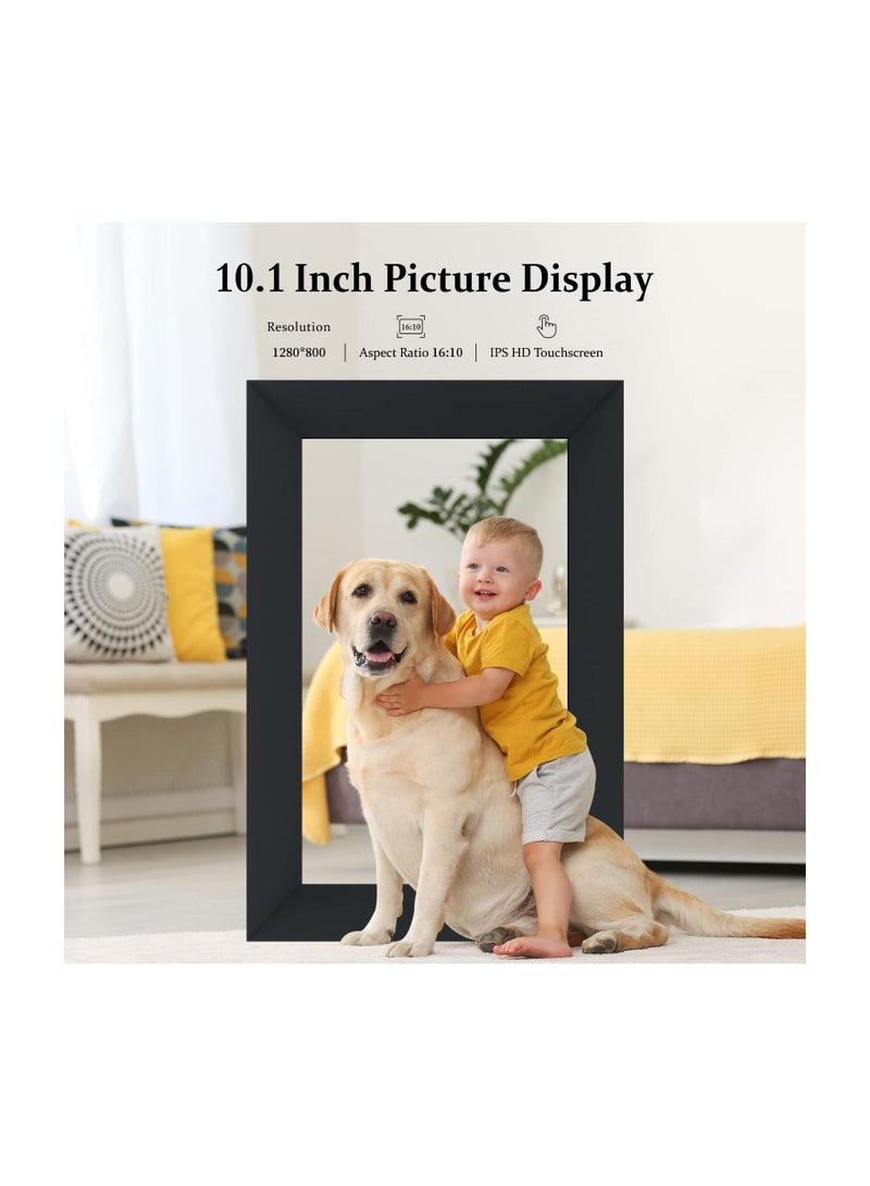 10.1 Inch WiFi Digital Picture Frame IPS Touch Screen Smart Cloud Photo Frame with 16GB Storage Easy Setup to Share Photos or Videos via Frameo APP Auto-Rotate Wall Mountable (Black)