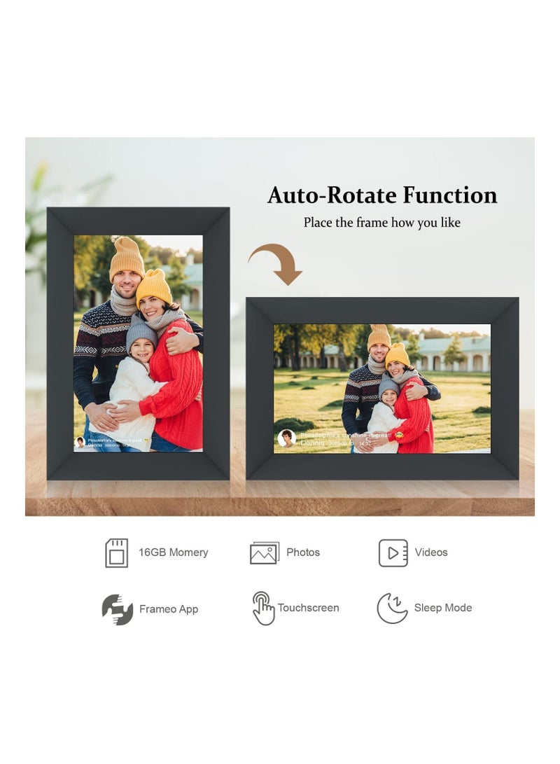 10.1 Inch WiFi Digital Picture Frame IPS Touch Screen Smart Cloud Photo Frame with 16GB Storage Easy Setup to Share Photos or Videos via Frameo APP Auto-Rotate Wall Mountable (Black)