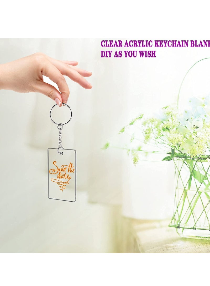90 Pieces Clear Acrylic Keychain Blanks 2 Inch Round Plastic Transparent Charms Rectangle Circle Blank Disc for Vinyl with 30 Pcs Key Chain Rings DIY Projects and Crafts