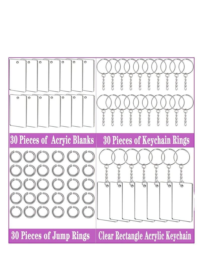90 Pieces Clear Acrylic Keychain Blanks 2 Inch Round Plastic Transparent Charms Rectangle Circle Blank Disc for Vinyl with 30 Pcs Key Chain Rings DIY Projects and Crafts